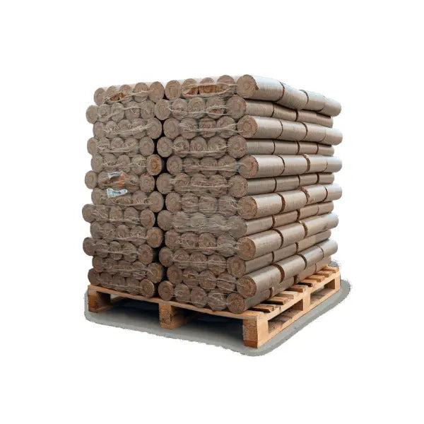 Heizfuxx Nestro XL Rot Hartholzbriketts 960 kg Palette 96x10 kg Rundbriketts Heizwert ≥4,8 kWh/kg